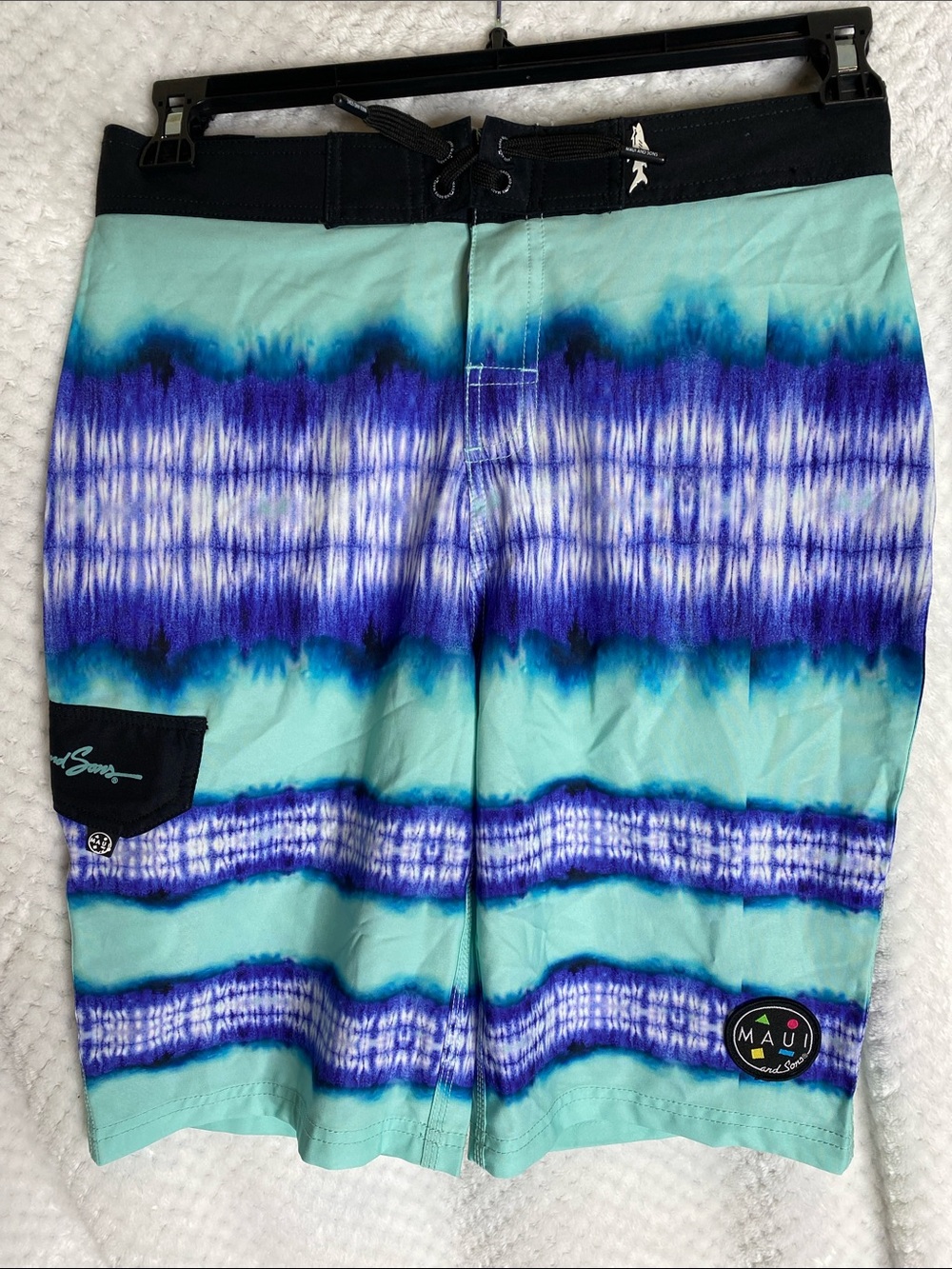 Maui and Sons Aqua & Indigo Tie-Dye Hybrid Board Shorts